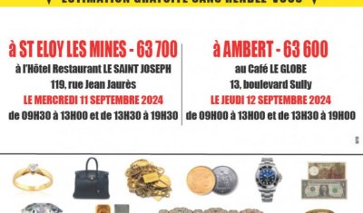 Estimation et Rachat de vos biens précieux dans votre Hôtel Le Saint-Joseph à Saint-Eloy-les-Mines